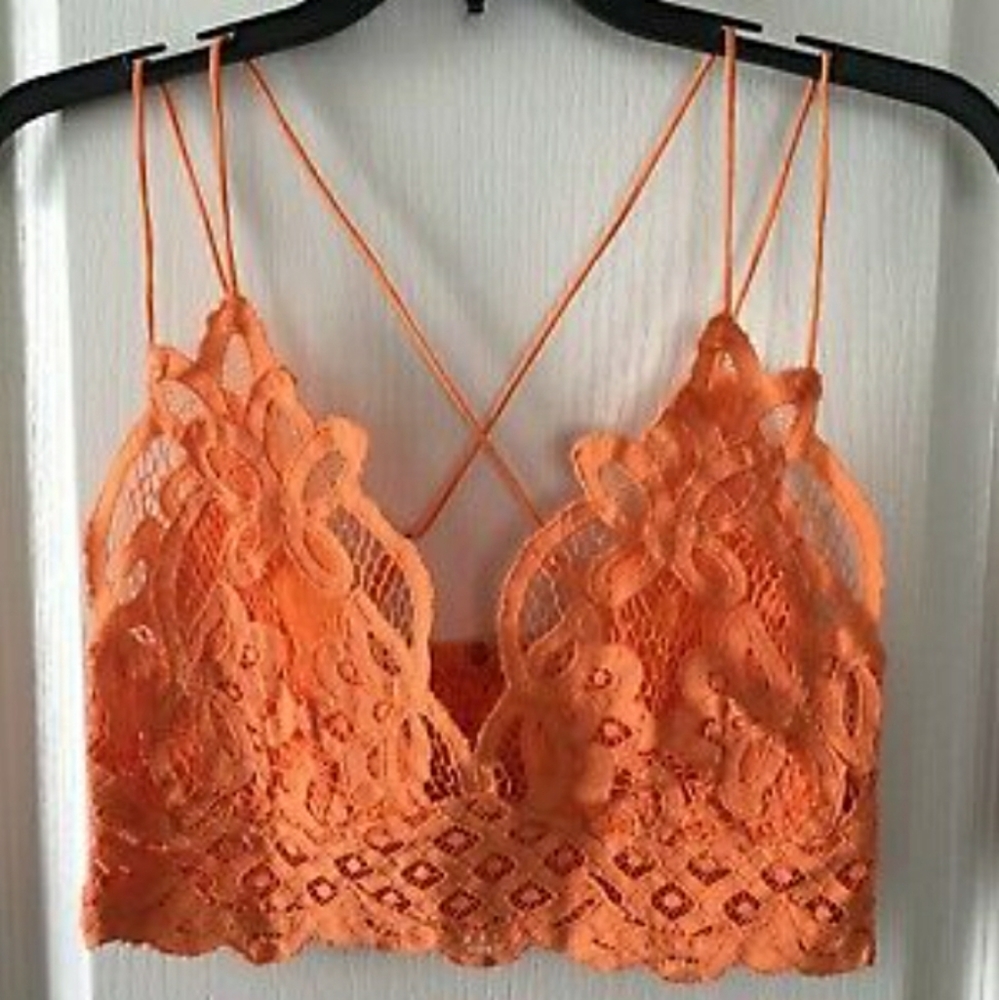 Free People Adella Lace Bralet Neon Peach - Picture 4 of 13